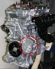 Aisin Seki electric water cooling pump installed in engine (red circle) 