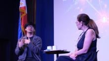 Dr. Joshua Uyheng and host Pia Hontiveros engage with the audience during the inaugural lecture of Ateneo Breakthroughs last January 26 at Escaler Hall, Ateneo de Manila University. SOURCE: OAVP-RCWI, 2026.
