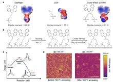 Chemical structures, electrostatic potentials and molecular dipoles of CbzNaph, JJ24 and the proposed cross-linked target product. 