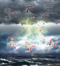 Artistic depiction of electricity enabling the addition of CO2 to heteroaromatic compounds. (Illustration provided by Tsuyoshi Mita)