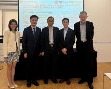 HK School Children Happiness & Life Worth Living Indices rise slightly amid a rise in life education in 2024/25. From left: Prof Genevieve Fung Po-gee, Prof Patrick Ip, Prof Ho Lok-sang, Prof Simon Lam Ching, Mr Shih Wing-ching.