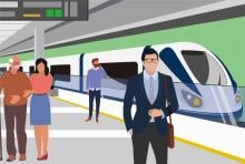 People at a train station