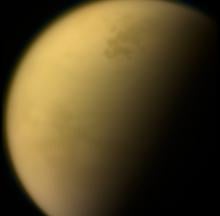 Optical image of Titan taken by NASA Cassini spacecraft.
