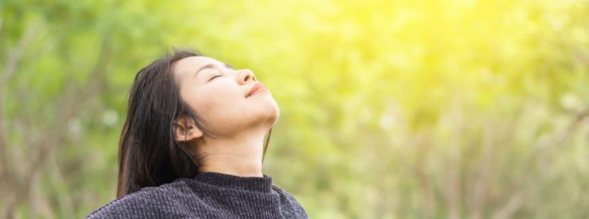 woman breathing freely