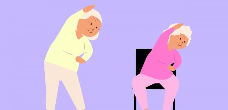 two elderly women exercising