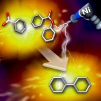 Figure 1. A nickel catalyst triggers the cross-coupling reaction between aromatic esters and boronic acids