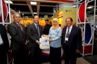 Photo 1: University of Malaya Booth Visit. From left, YBhg. Prof. Dato' Dr. Mohd Jamil Bin Maah (UM), YB Datuk Seri Panglima Madius Tangau (Minister, Ministry of Science, Technology and Innovation, MOSTI), Prof. Dr. Shaliza Ibrahim (UM) and Dr. Wan Manshol Bin W. Zin (Malaysian Association of Research Scientists, MARS).