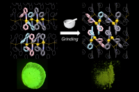 Grinding chiral crystals of gold and isocyanide complexes caused them to transition into achiral crystals while simultaneously changing their emission properties.