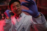 Prof Sun Fei and the new protein-based hydrogel developed by his team