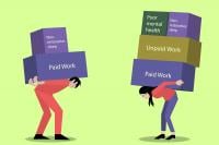 Man and woman carrying heavy boxes on their backs