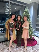 (From left to right) Business Faculty student Dai Yanyan wins second place in the Asian group individual performance category, while Zhao Yunying wins first place. The photo was taken with Prof Nancy Chen Yifeng, Associate Dean of Faculty of Business.