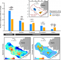 Two distinct biodiversity refugia (inset map, top panel) for marine communities (159 fish and invertebrate species) in the Eastern Bering Sea from 1990-2018