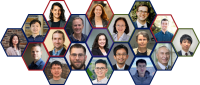 The NSF Center for Molecularly Optimized Networks team members, including Professor Jian Ping Gong (sixth column, top) and Professor Michael Rubinstein (eighth column, bottom). (Image courtesy of the Royal Society of Chemistry)
