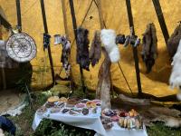 A variety of local traditional foods displayed during a Bakaldyn (celebration) in Kharyalakh, an Evenk settlement of the Arctic region. (Photo: Varvara Parilova)