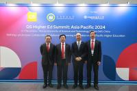 Lingnan University co-hosts the QS Higher Education Summit Asia Pacific 2024 in Macau from 5 to 7 November 2024. (From left: Mr Ernest Chan Chi-man, Vice-President (Administration) at Lingnan University; Prof S. Joe Qin, President and Wai Kee Kau Chair Professor of Data Science; Prof Raymond Chan Hon-fu, Vice-President (Academics) cum Provost and Lam Man Tsan Chair Professor of Scientific Computing; Prof Xin Yao, Vice-President (Research and Innovation) and Tong Tin Sun Chair Professor of Machine Learning)