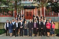 Lingnan’s President S. Joe Qin (third from the right, second row) in a delegation of Hong Kong higher education institutions visiting Beijing.