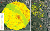 The research team extracts and calculates TIR for Guangzhou Automobile Group Co., Ltd. in Panyu, Guangzhou on February 2, 2018. TIR in the whole area (a); TIR of bare lands in the buffer area (b); TIR of the factory area (c).   