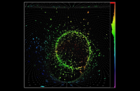 Super-Kamiokande imaging: Electron neutrino reactions detected by the Super-Kamiokande detector.