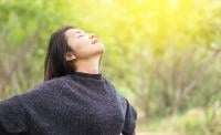 woman breathing freely